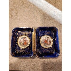 Vintage Empire Porcelain Co, England Cobalt Blue Divided Dish with Handle